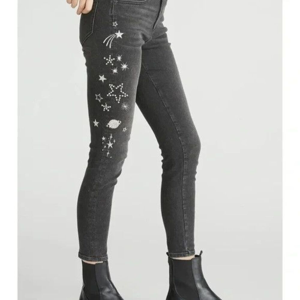 NWT DRIFTWOOD Jackie Skinny Black Jeans Shooting Star Embroidered Studs